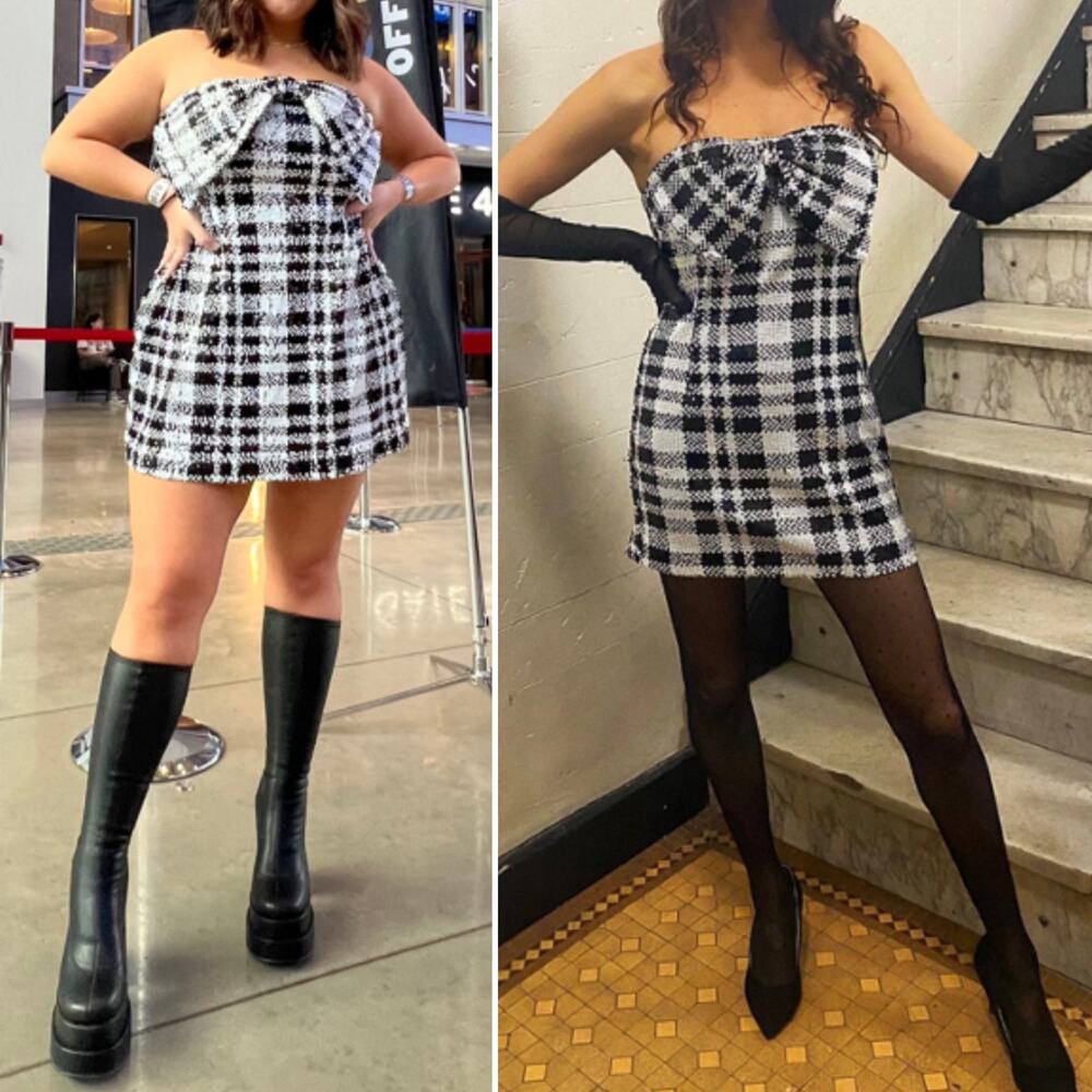 NWT Anthropologie Eva Franco Sequined Plaid Bow Strapless Mini Dress US 10